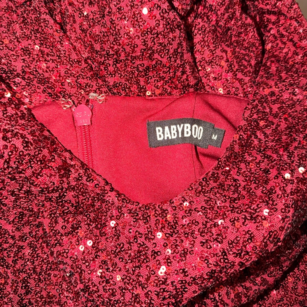 BabyBoo Fashion Elegant Burgundy Sequin Halter Dress - Picture 8 of 8